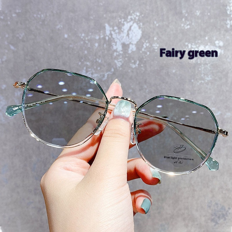 Internet Celebrity Photochromic Myopia Glasses For Women Can Be Equipped With High-definition Ultra-light Round Face Small Frame Flat Glasses