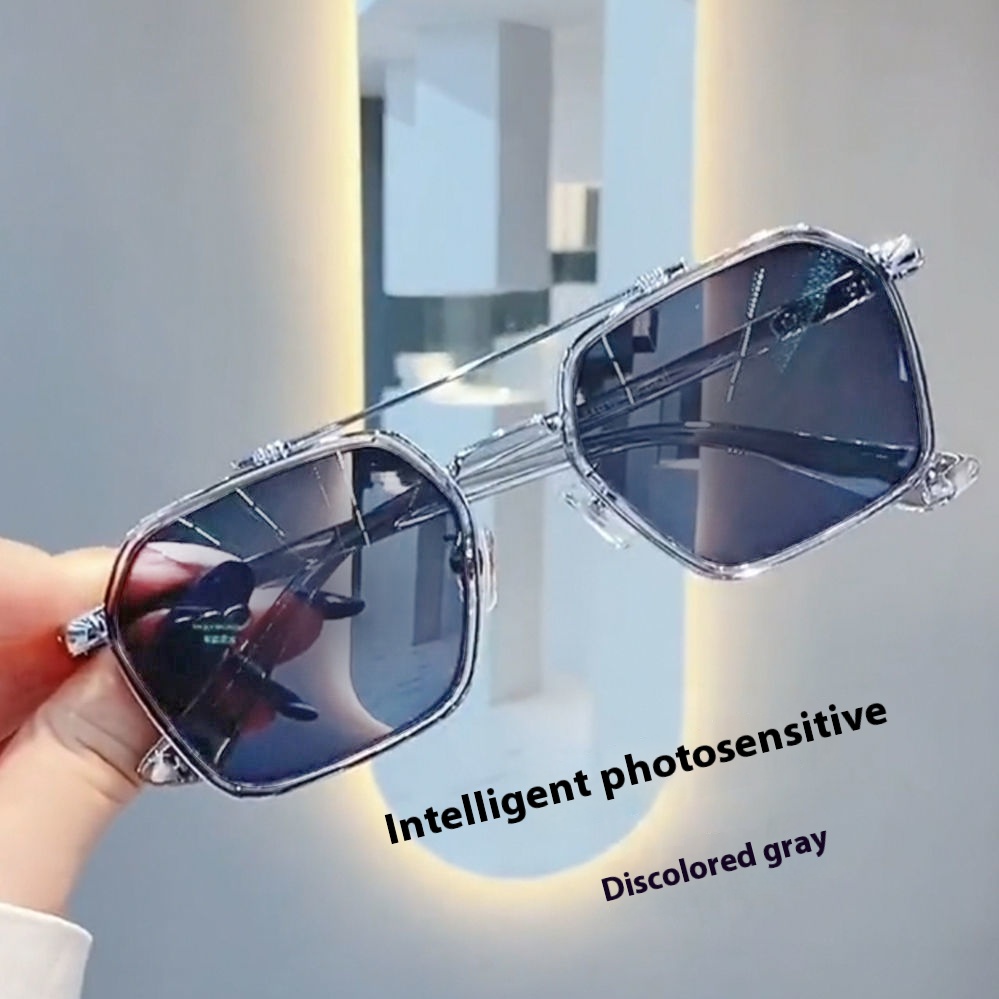 Double Beam Polarized Color Changing Glasses Sun Glasses Myopia Net Celebrity Men's Retro Sunglasses Women's Vibrato Micro Business