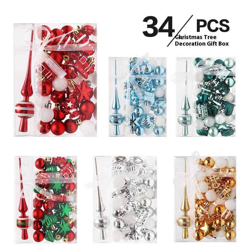 Christmas Decorations34 Sets Of Painted Christmas Balls Set Gift Pack Mini Christmas Tree Pendants