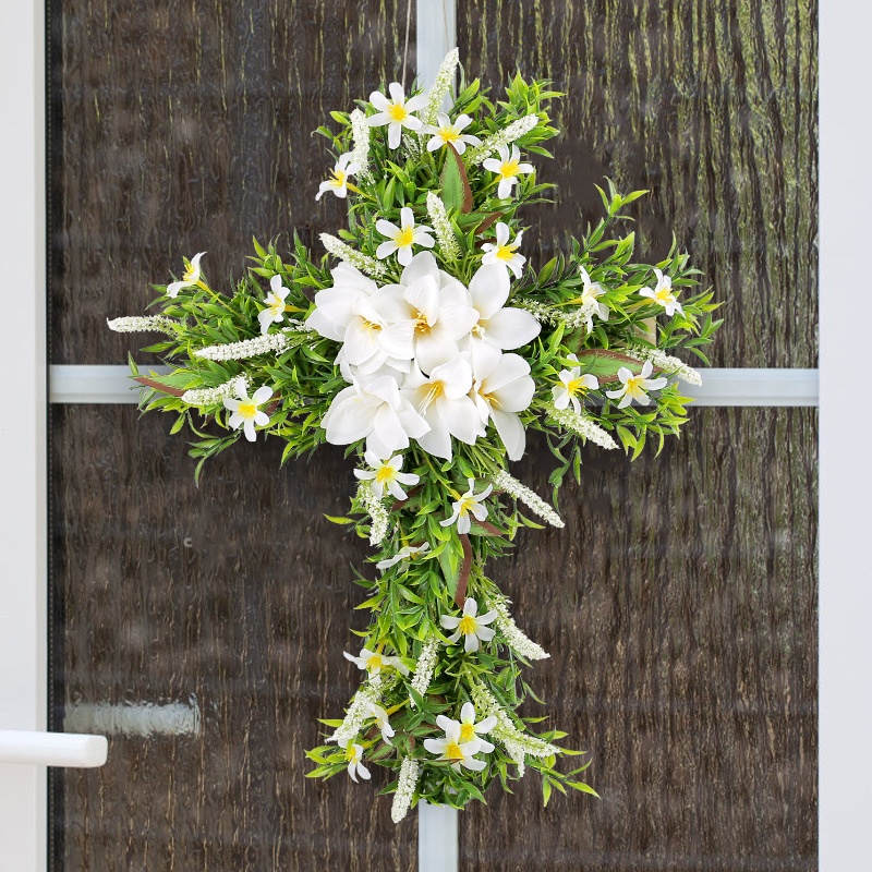Hong Kong Love Cross Simulation Lily Wreath Door Hanging Decoration Easter Wreath