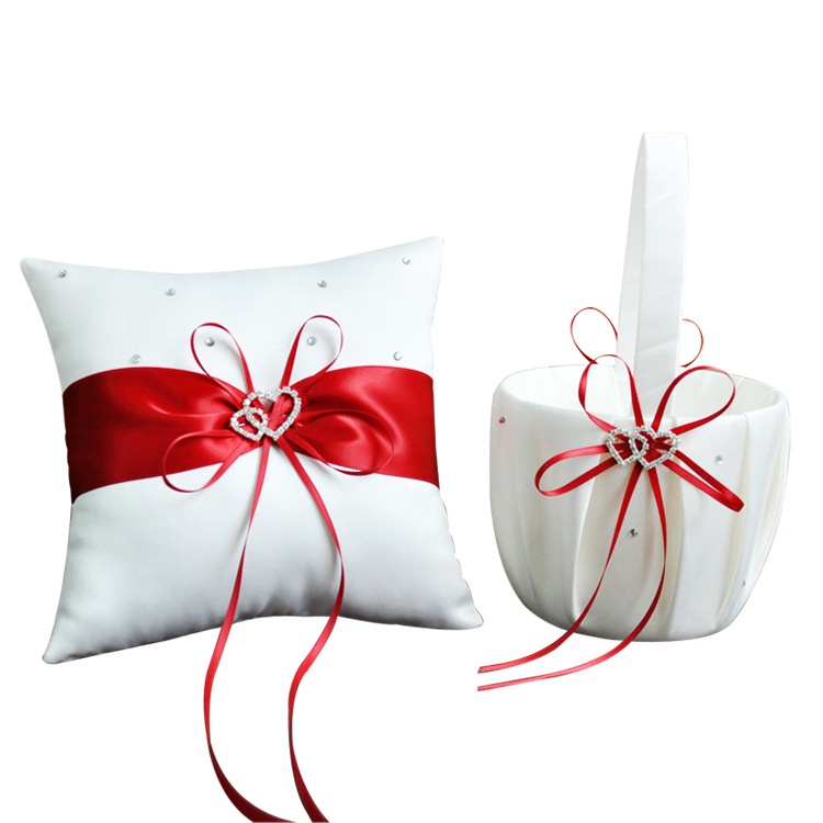 Wedding Supplies Flower Girl Flower Basket Ring Pillow Set Bow Heart Diamond2-piece Set20*20cm