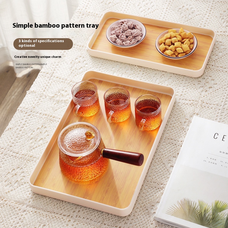 Creative Rectangular Tray Creative Imitation Bamboo Pattern Tea Set Placement Tea Tray Japanese Style Household Plastic Fruit Tray