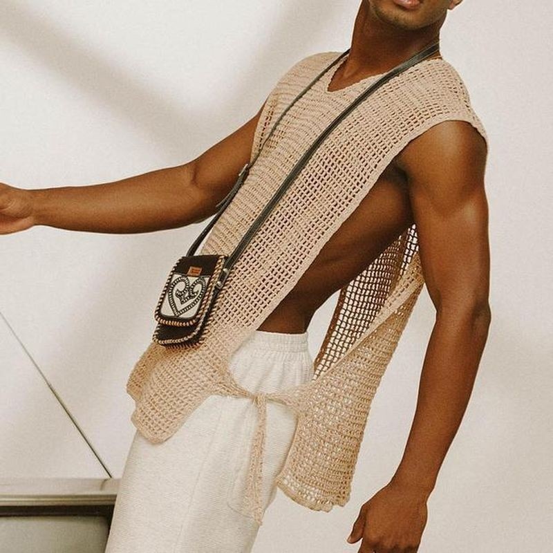 Loose Knitted Sports Vest For Men,European And American All-match Sleeveless Breathable Mesh Bottoming Shirt,Men's Fashion Tops