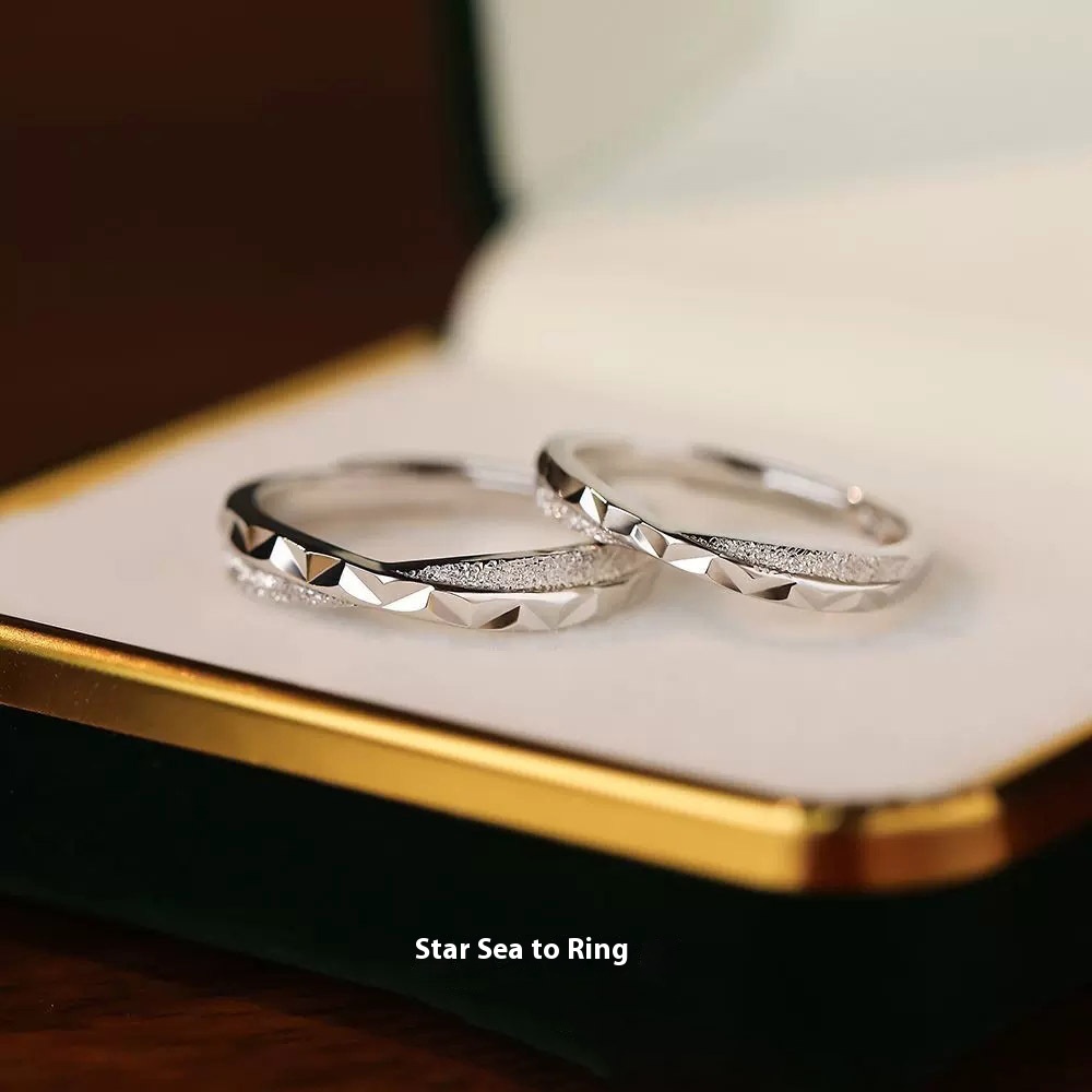S925 Sterling Silver"Stars And Ocean"Couple Rings,Light Luxury Matching Rings For Men And Women