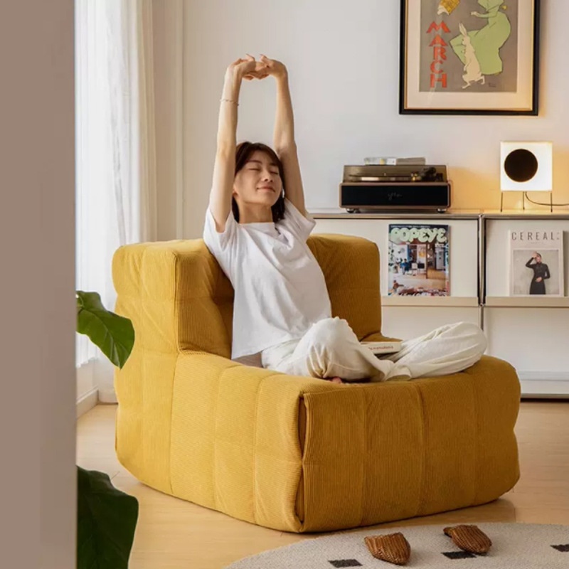 Flannel Vacuum Compression Sofa Simple Sofa Chair Save Space Bedroom Balcony Tatami Single Sofa