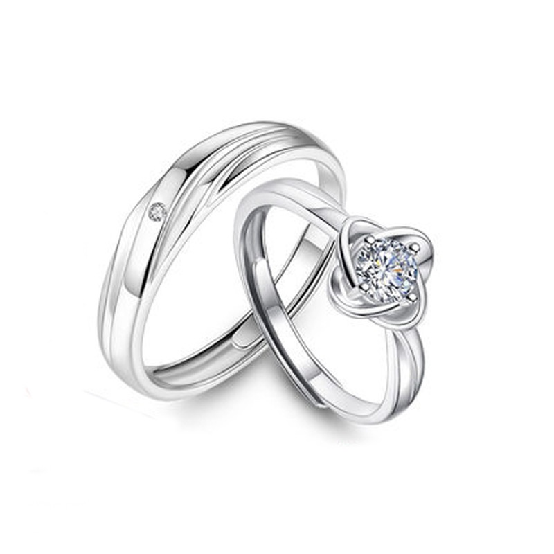 S925 Sterling Silver Couple Rings,Four-leaf Clover Design,Matching Rings For Men And Women