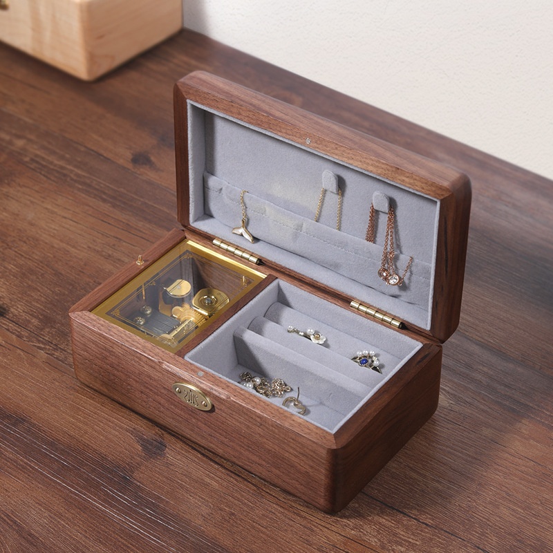 Wooden Jewelry Partition Storage Music Box Velvet Crafts Music Box Log Ornaments Gift For Girlfriend