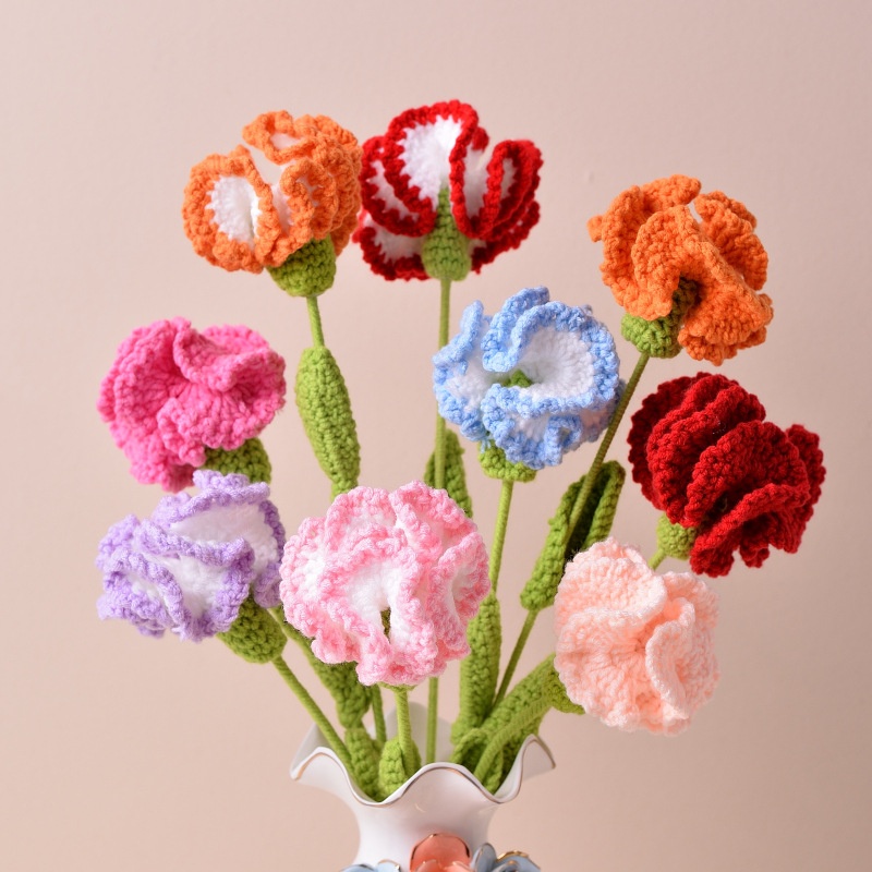 Finished Handmade Crochet Carnation Artificial Flowers Simulation Flowers Mother's Day Gift Artificial Flowers Handmade Bouquet