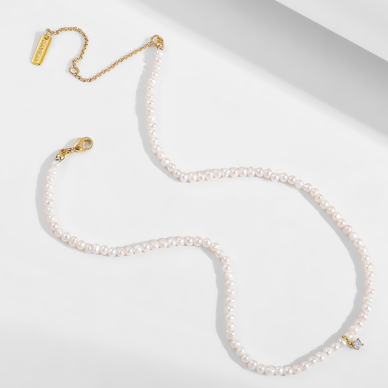 Kenjie Japanese And Korean Simple Temperament Natural Freshwater Pearl Clavicle Necklace Women's Metal Inlaid Zircon Style Necklace