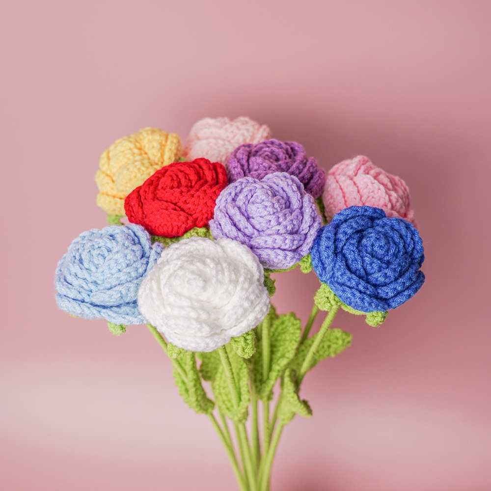 Finished Hand-woven Roses Homemade Wool Crochet DIYWoven Flowers Valentine's Day Girlfriend Gift