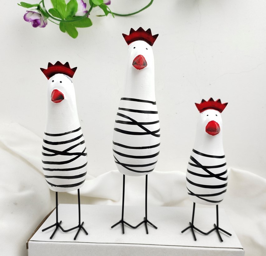 Mediterranean Style Wooden Wood Carving Rooster And Chicken Family3-piece Set Painted Ornaments Crafts Creative Gifts
