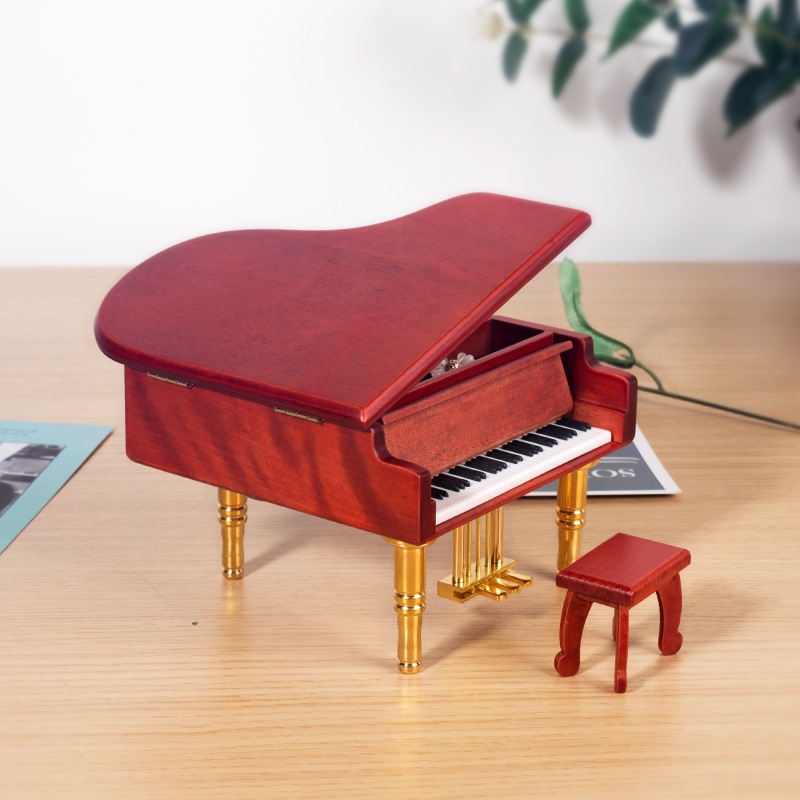 Craftsman House Metal Foot Gold Plated Movement Wooden Piano Music Box Christmas Gift H-M04 JG