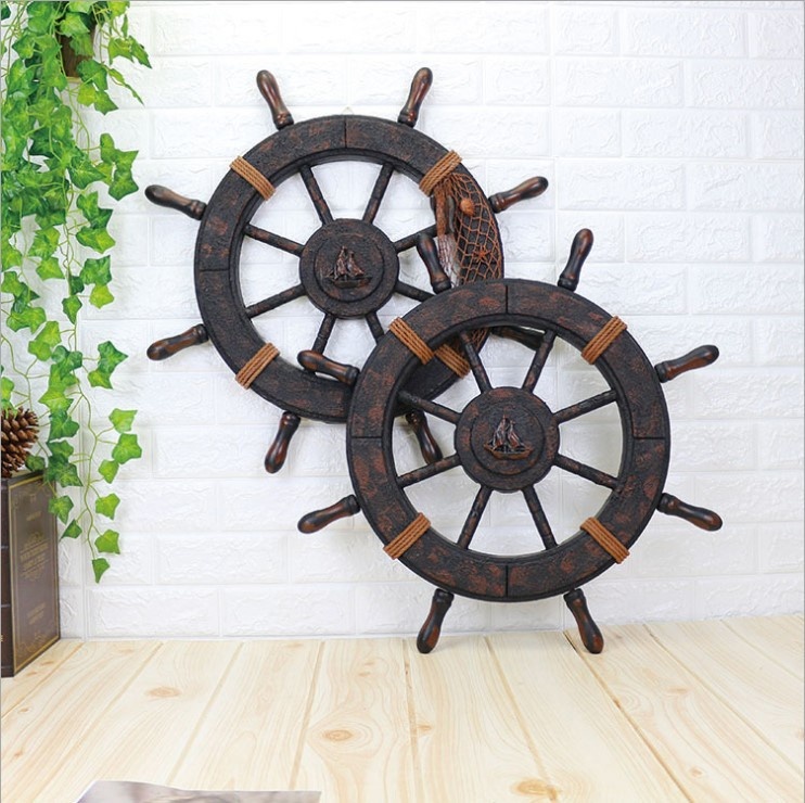 Mediterranean Style Decorative Rudder Retro Old Ornaments Home Wall Living Room Wall Decoration Helmsman Pendant