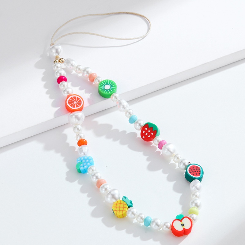 Kenjie Fruity Patootie Pearl Soft Clay Fruit Mobile Phone Anti-lost Chain Handmade Beaded Anti-drop Lanyard Female
