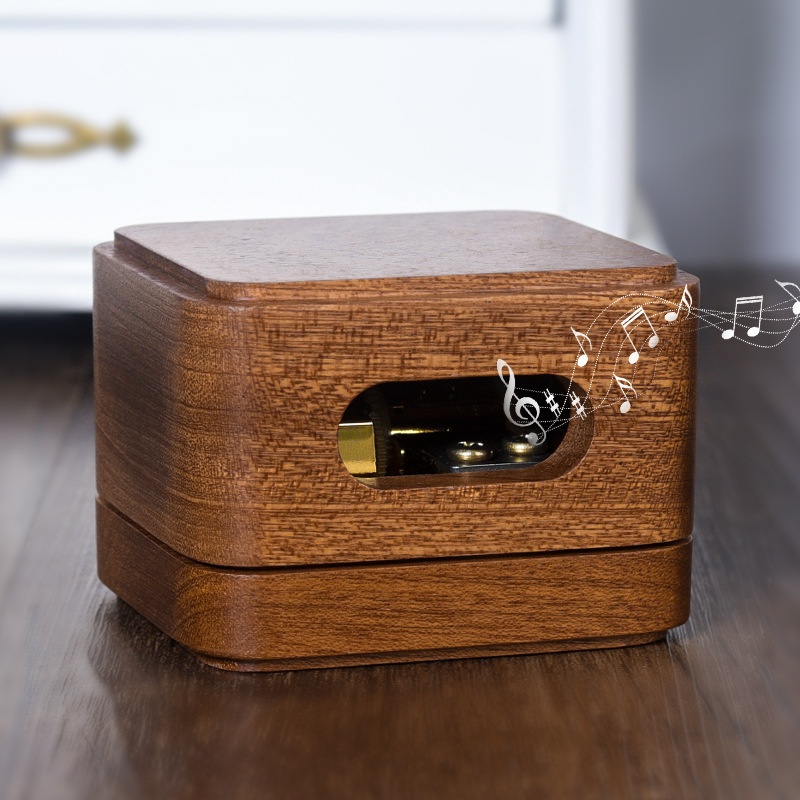 Wooden Sound Box Music Box Top Spring Movement Crafts Music Box Log Ornaments Gifts For Friends And Children