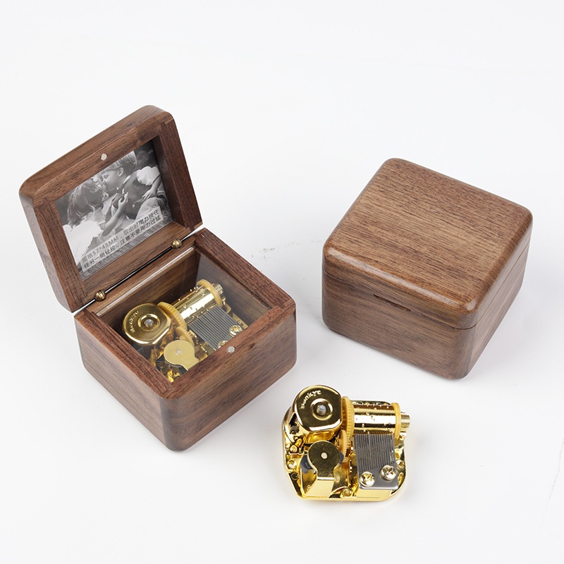 Wooden Photo Music Box Walnut Music Box Diy Engraved Photo Wooden Box Gift Creative Gift
