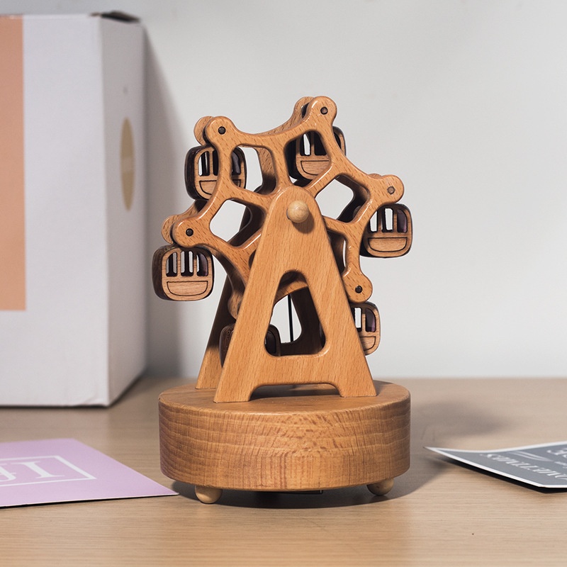 Wooden Happy Ferris Wheel Music Box Creative Maple Box Wooden Crafts Sky Castle Spirited Away