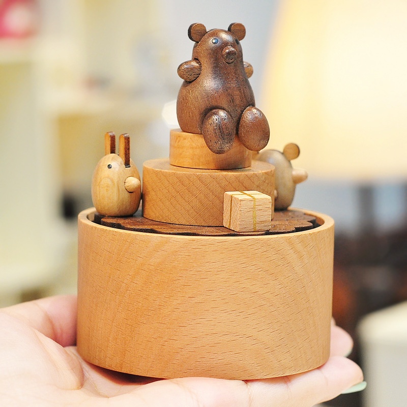 Mini Carousel Fortune Cat Music Box Cake Music Box Solid Wood Creative Birthday Gift For Boyfriend And Girlfriend