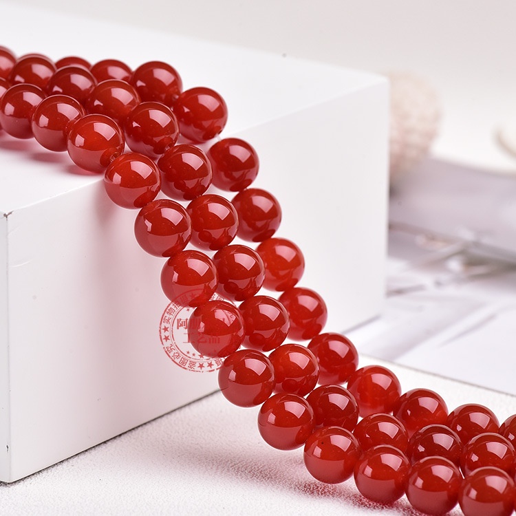 Natural Red Agate Crystal Chalcedony Round Loose Beads DIYJewelry Accessories Semi-finished Round Beads Bracelet S
