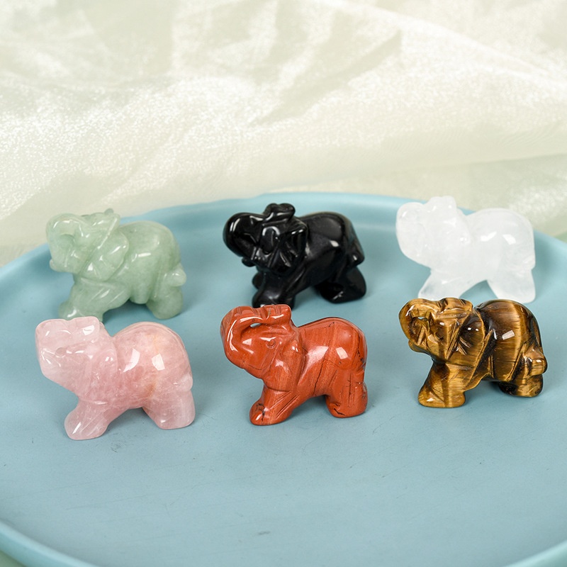 Jade Ornaments Home Decorations Crystal Rose Quartz Aventurine Semi-precious Stone1.5 Inch Elephant Animal Crafts Ornaments