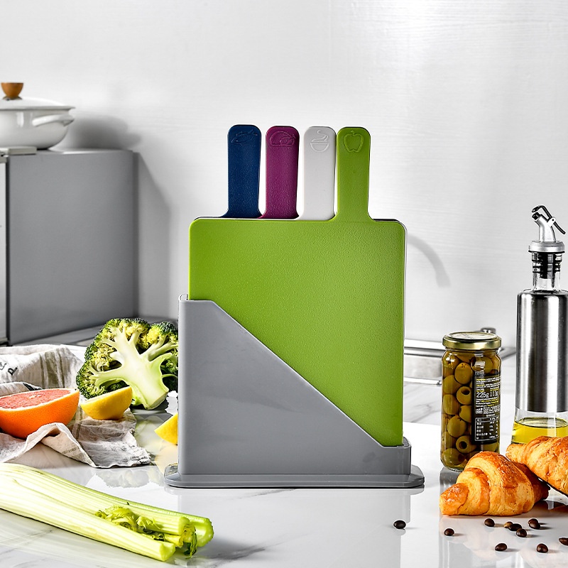 Plastic Sorting Cutting Board Four-piece Set With Base Color Box4-color Pp Cutting Board Raw And Cooked Sorting Complementary Food Cutting Board
