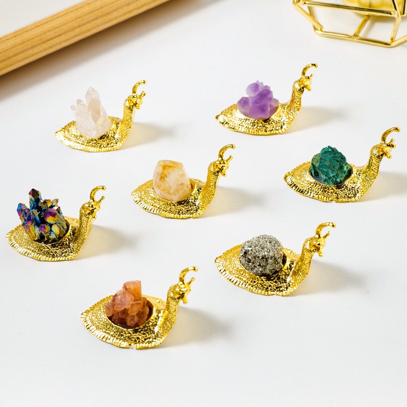 Natural Crystal Raw Stone Ore Mini Snail DIYHome Office Desk Ornaments Decoration