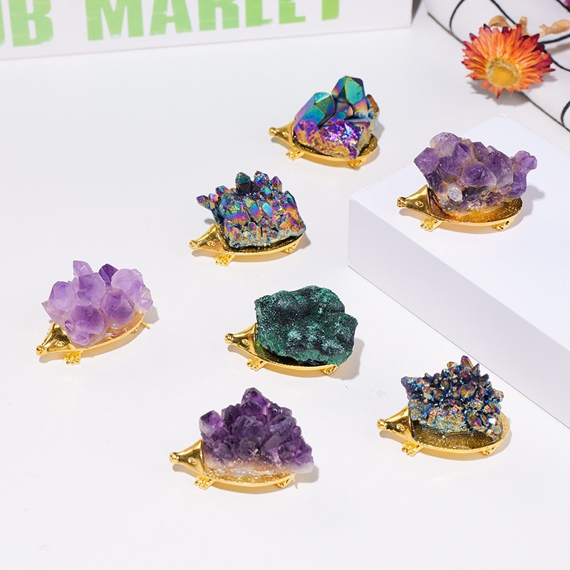 Hot-selling Natural Crystal Ore Mini Hedgehog Ornaments Crystal Raw Stone Diy Animal Home Decoration Gift