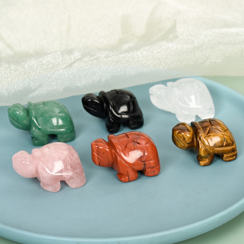Crystal1.5 Inch Turtle Semi-precious Stone Rose Crystal Carving Jade Crafts Office Desk Jade Ornaments
