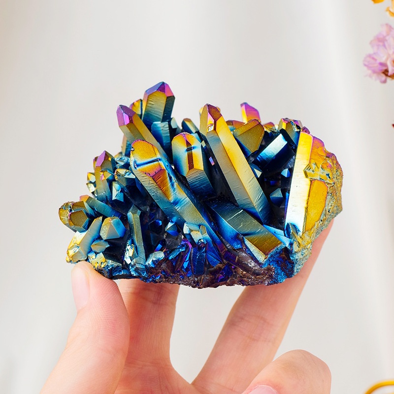 Natural Electroplated Colorful Rainbow Crystal Cluster Ornaments Crystal Raw Stone Crystal Cluster Home Demagnetization Decoration Ornaments