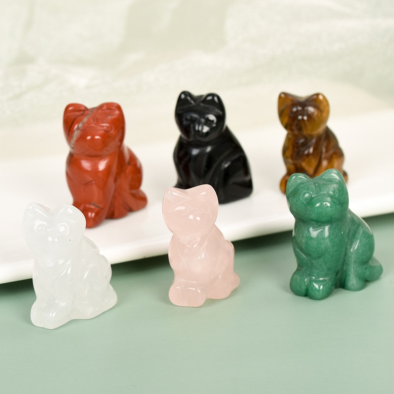 1.5 Inch Cat Ornaments Natural Crystal Raw Stone Semi-precious Stone Carving Crafts Desktop Jade