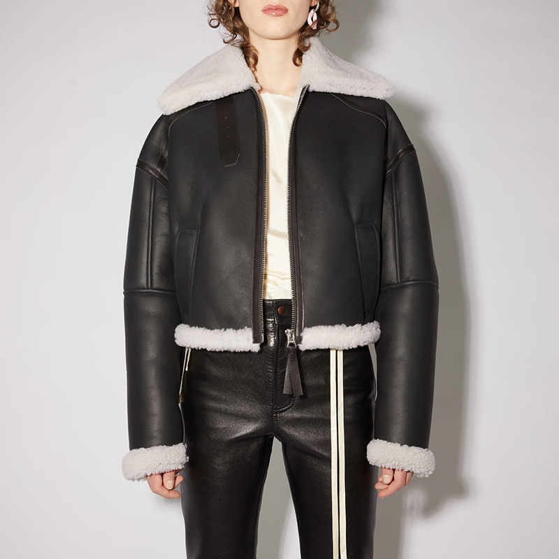 Winter Thickened PULambswool Coat Stitching Large Laps Zipper Distinctive Short Thickened Short Top