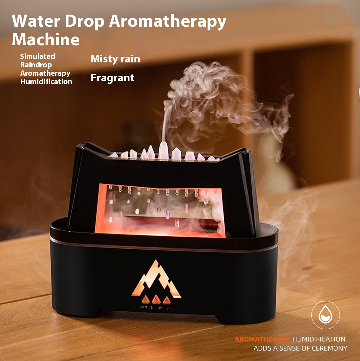 Creative Product Raindrop Humidifier Simulated Flame Aromatherapy Machine Home Hotel Hotel Diffuser Essential Oil Hydrating Ornaments
