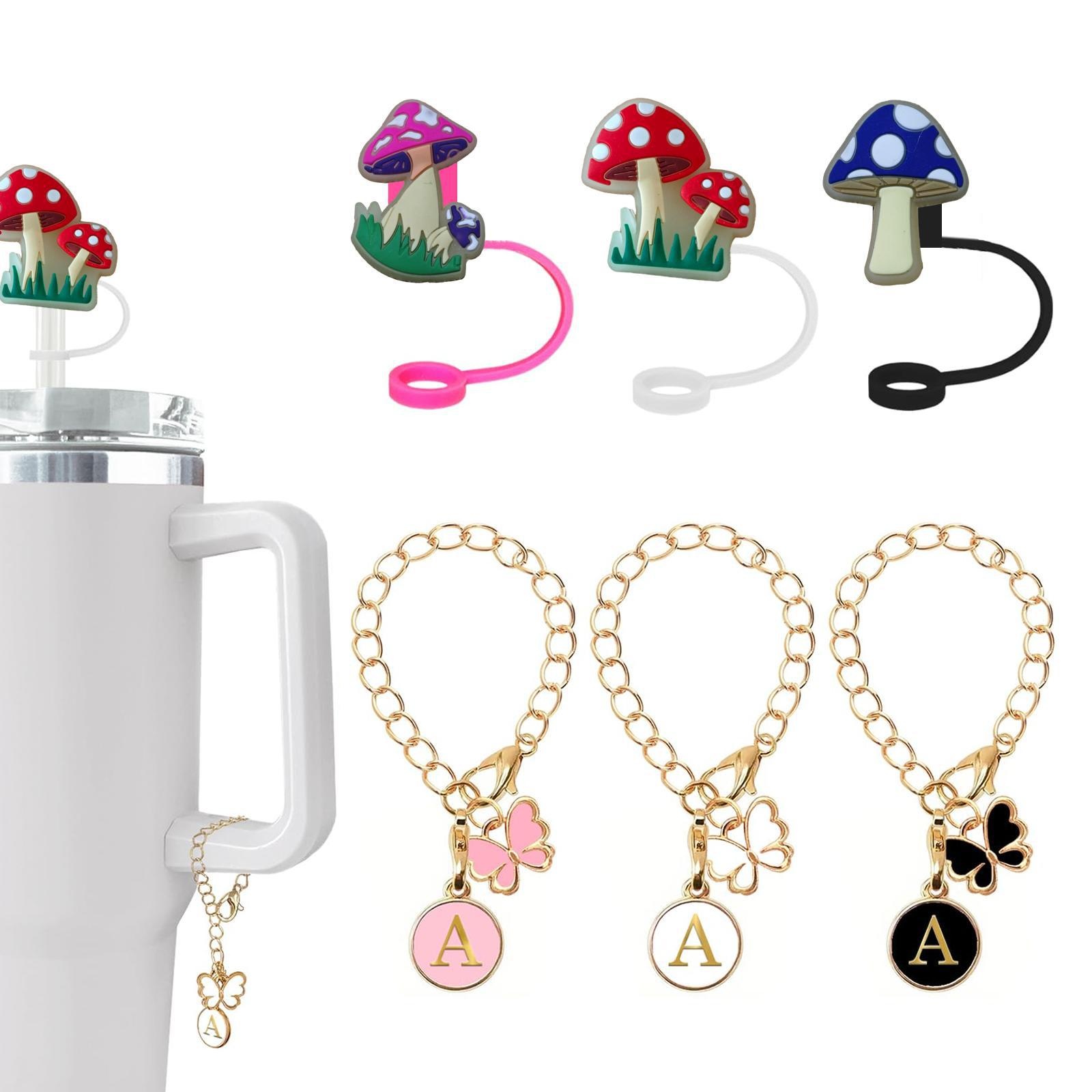 Fluorescent Mushroom Stanley Straw Cap26 Letter Chain Set Shein Straw Plug Stanley Cup Accessories