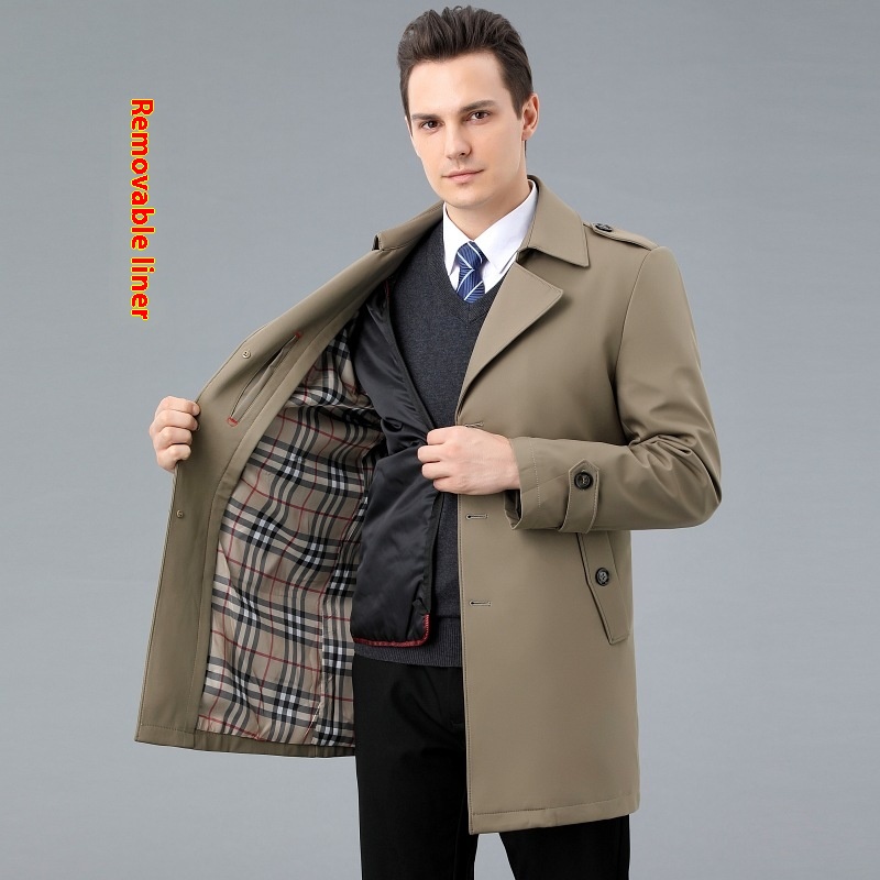 AGeneration Of Autumn And Winter Long Padded Windbreaker Men's Middle-aged Padded Removable Cashmere Liner Coat