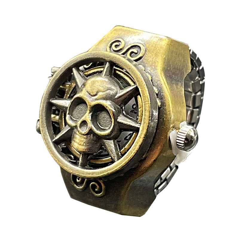 【Ring Watch】Personalized Anime Flip Cover Alloy Retro Case Watch Ring Skull Men's Ring Watch