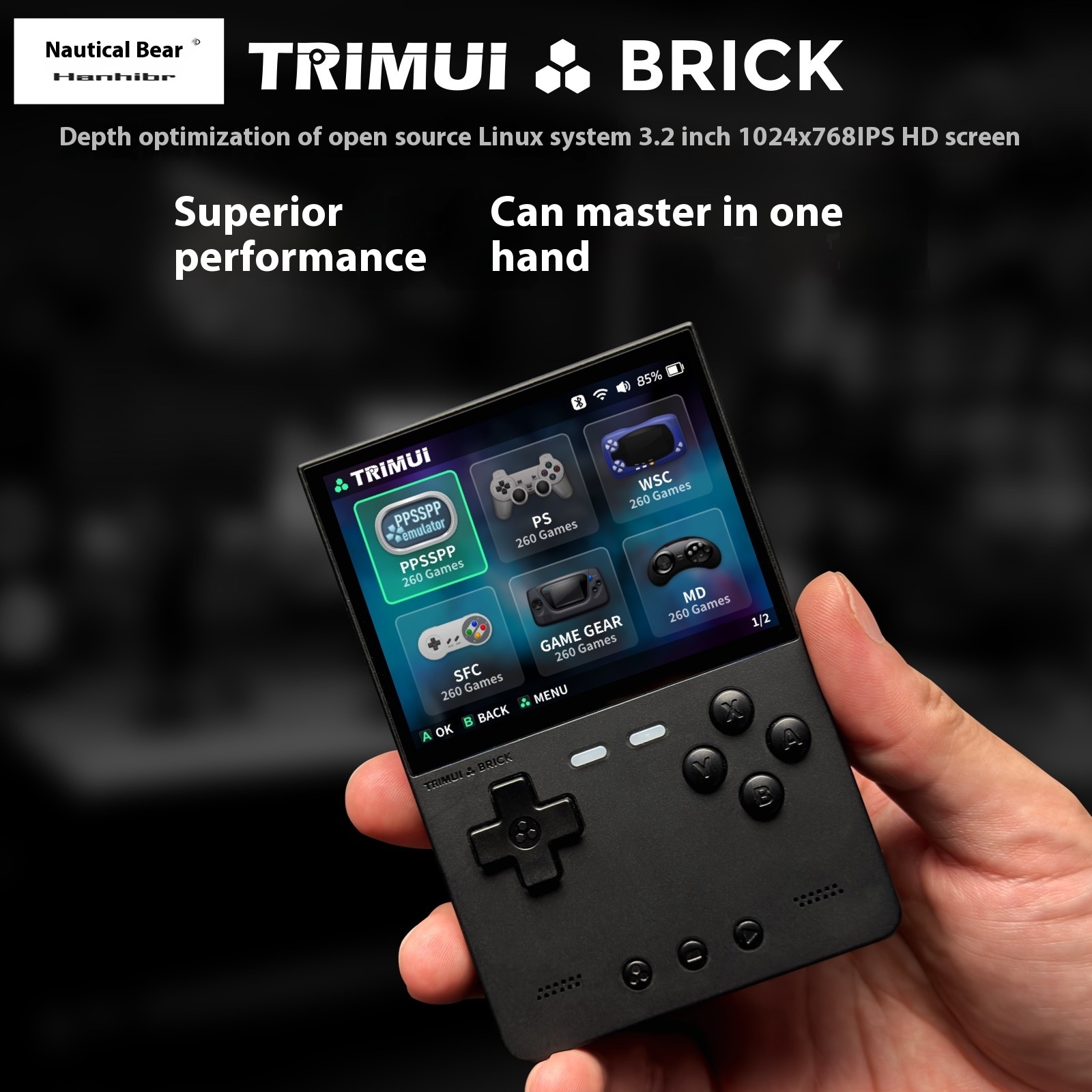 AMPOWNTRIMUIBRICKOpen-Retro Arcade Handheld PSP-Style Gaming Console