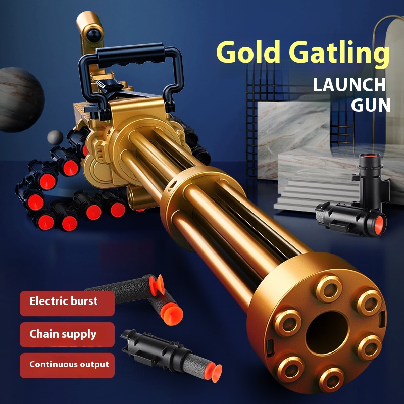 Children's Golden Gatling Toy Gun–Electric Chain-Fed,Soft Bullet Gun With Ejectable Shells And Rapid-Fire Action