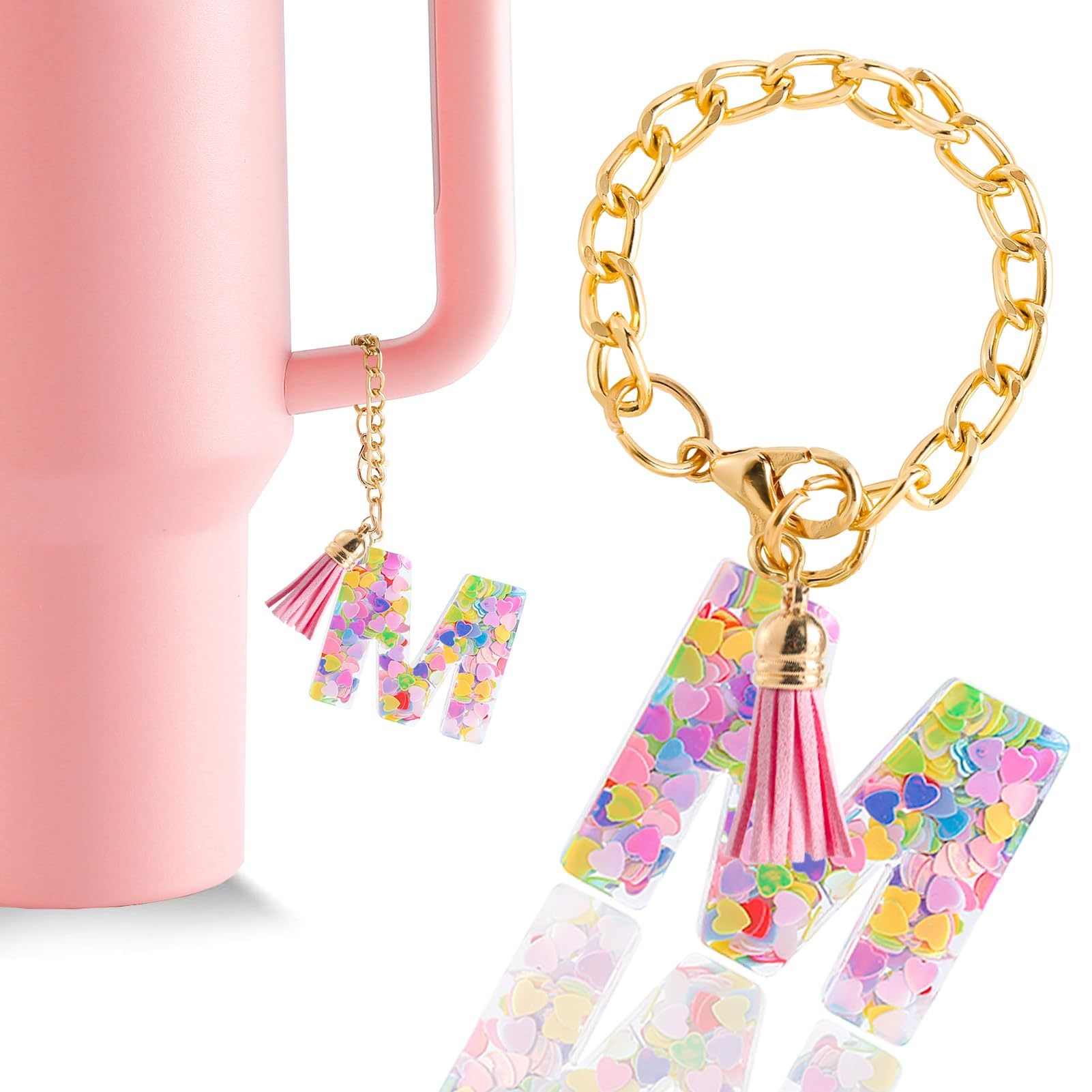 Stanley Cup Chain26 Letter Pendants Glitter Tassel Decoration Resin Color English Letter Key