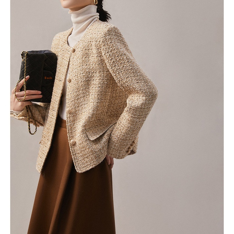 Wool Knitted Chanel Style Short Coat Tweed Jacket