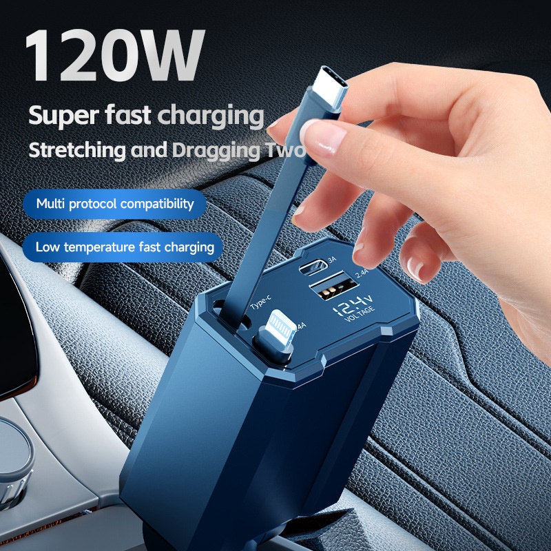 PD30 WMetal Car Charger-Super Fast Charging4-in-1 With Built-in Cable For Car Cigarette Lighter