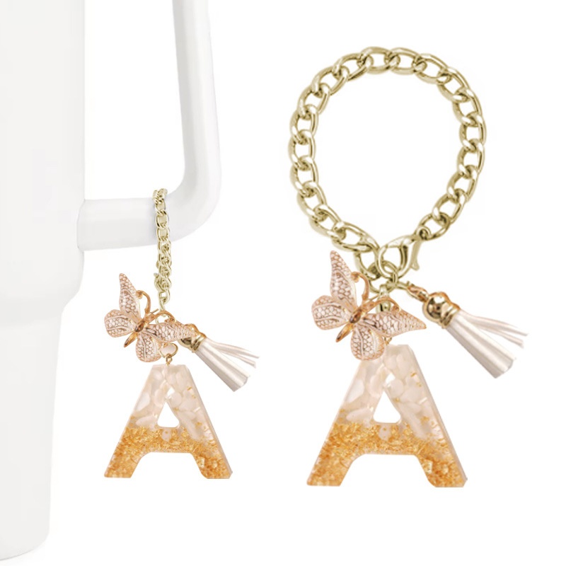Stanley White Resin Cup Chain26 Letters Butterfly Tassel Accessories Stone Gold Foil Jewelry