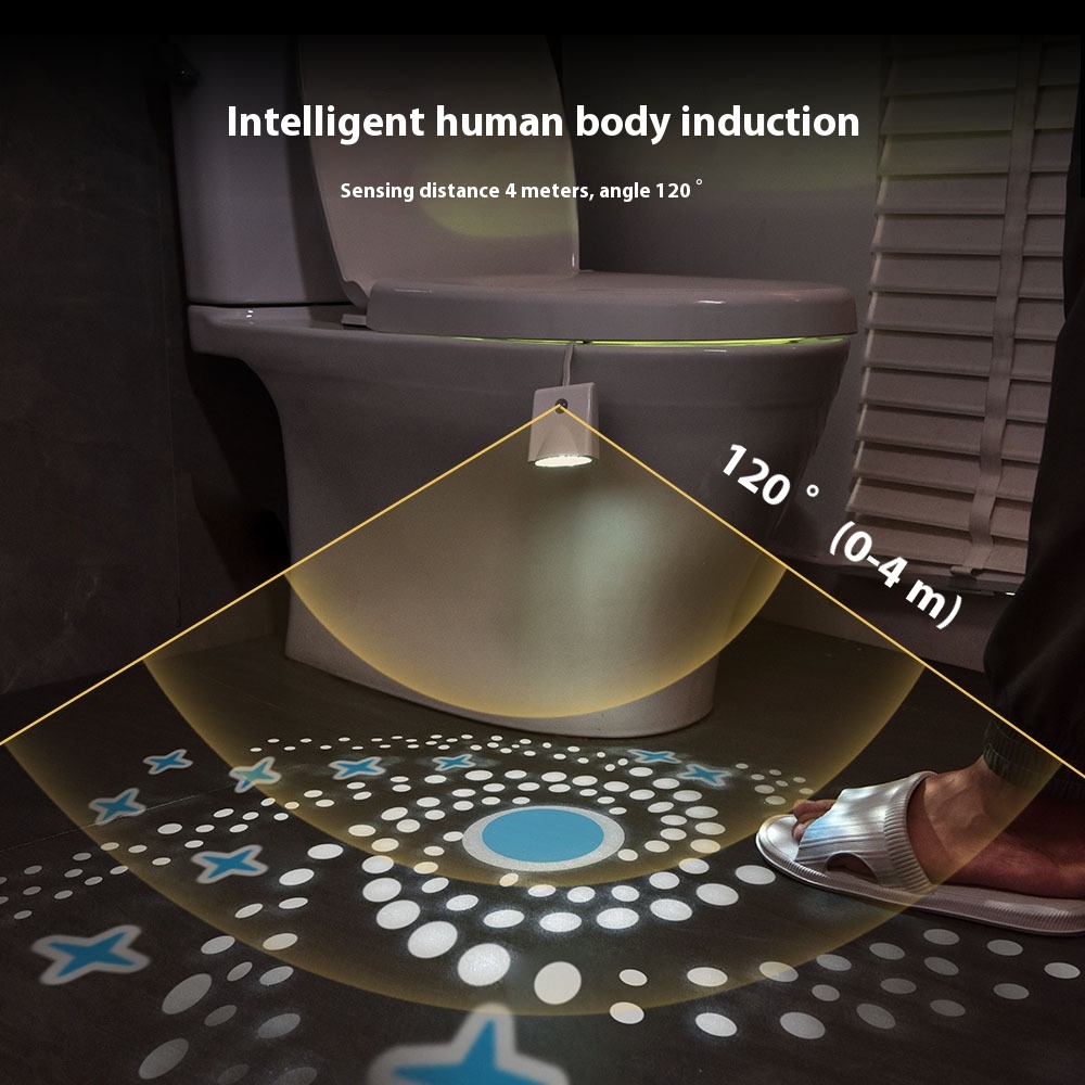 Rechargeable Toilet Light Sensor Light Human Body Sensor Light Projection Light Toilet RGBAtmosphere Light Smart Night Light