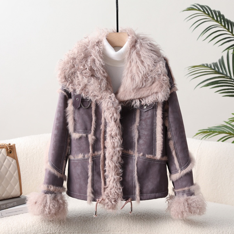 Winter Rabbit Fur Fur Coat Women's Shorty Fur Motorcycle Jacket Lambswool Coat