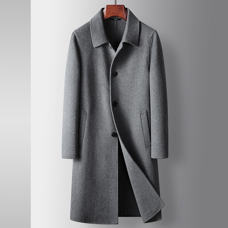 Men's Coat Autumn And Winter Mid-length Double-faced Wool Windbreaker Middle-aged And Young Business Wool Solid Color Casual Jacket