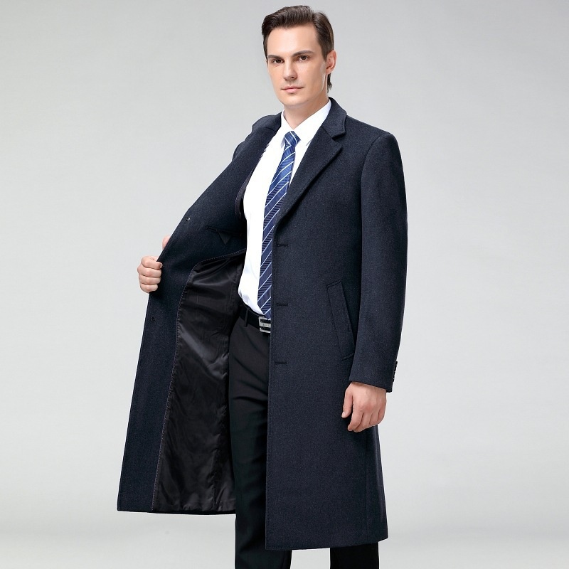 Knee Long Cashmere Tweed Coat Young Middle-aged Men's Windbreaker Coat Quality Men's Overcoat