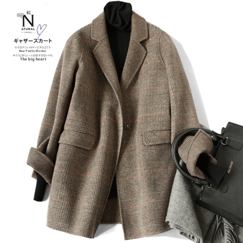 ZOJHand-sewn Double-sided Wool Suit Jacket Female Women's Clothing Good Goods Autumn And Winter Plaid Wool Coat