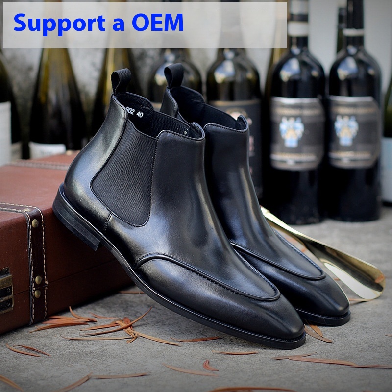 Men's Autumn And Winter European Version Of Martin Boots Men's High-top Shoes Cowhide Pointed Chelsea Men's Bootsy Shoes One Piece Drop Shipping