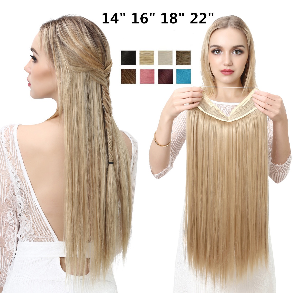 European And American Wigs For Women,One-piece,Freely Adjustable,Invisible,Long Straight Hair,Multi-color Gradient Fish Line Hair Extensions