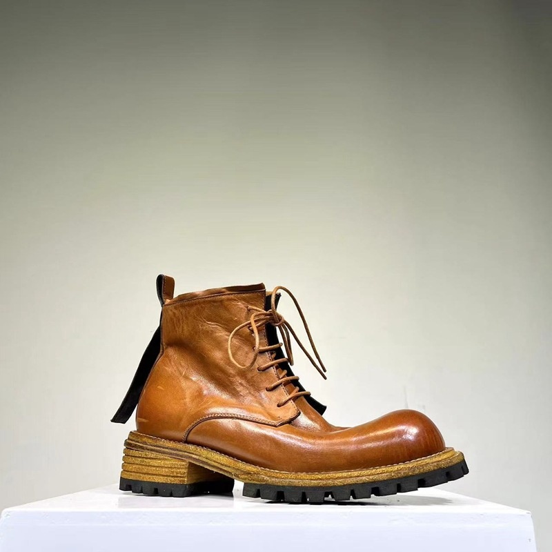 Goodyear Genuine Leather Thick-soled Men's Boots Martin Retro Horsehide Washed And Distressed Height-enhancing Men's Leather Boots Cross