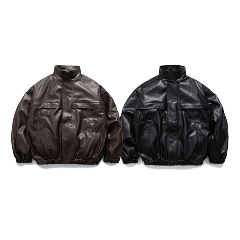 GUYEMen's Clothing Japanese Fashion Brand Spring Retro Jacket Loose-leaf Casual PULeather Jacket